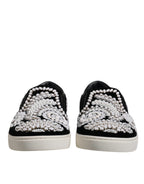 Dolce &amp; Gabbana Black Embellished London Men Slip On Shoes