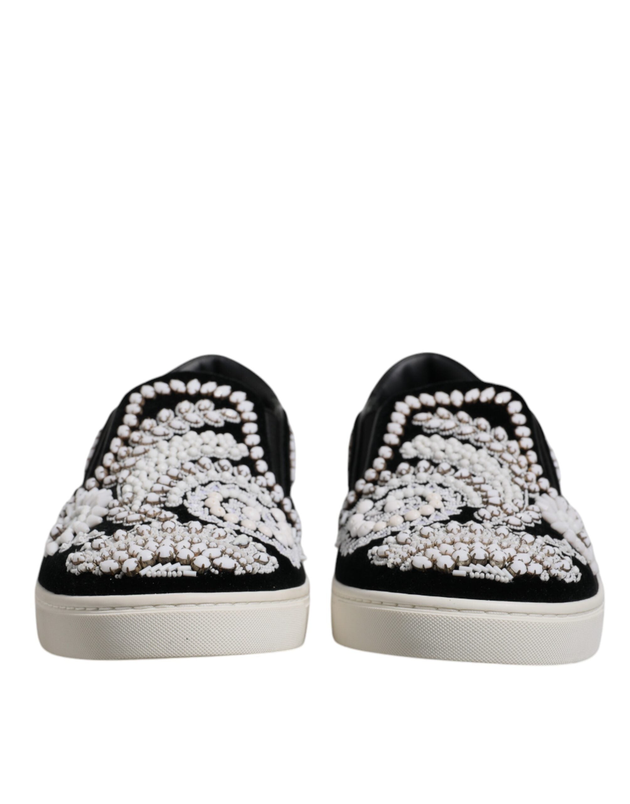 Dolce &amp; Gabbana Black Embellished London Men Slip On Shoes