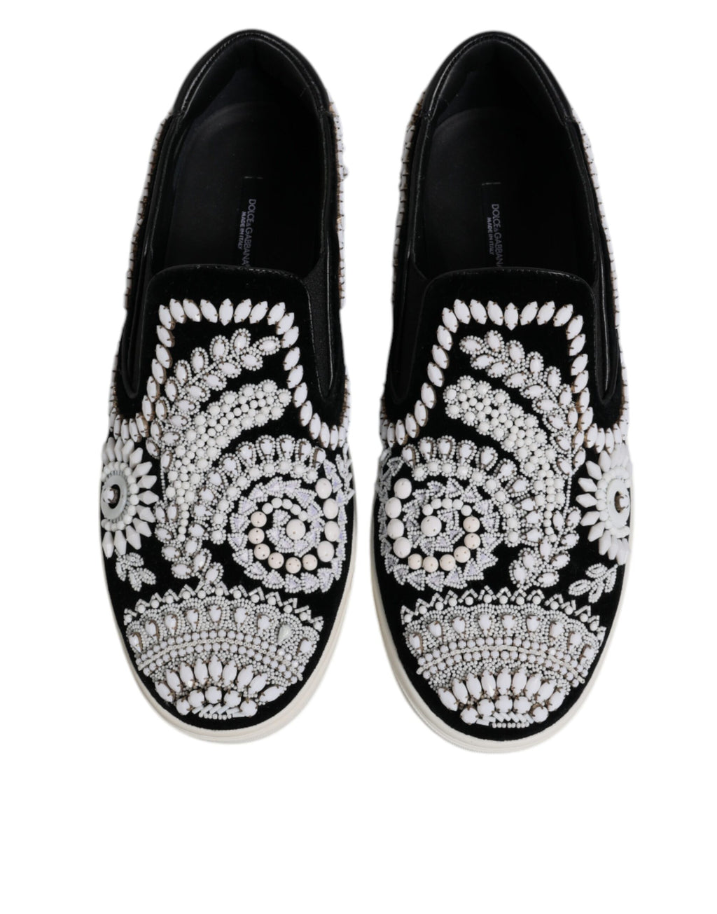 Dolce &amp; Gabbana Black Embellished London Men Slip On Shoes