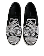 Dolce &amp; Gabbana Black Embellished London Men Slip On Shoes