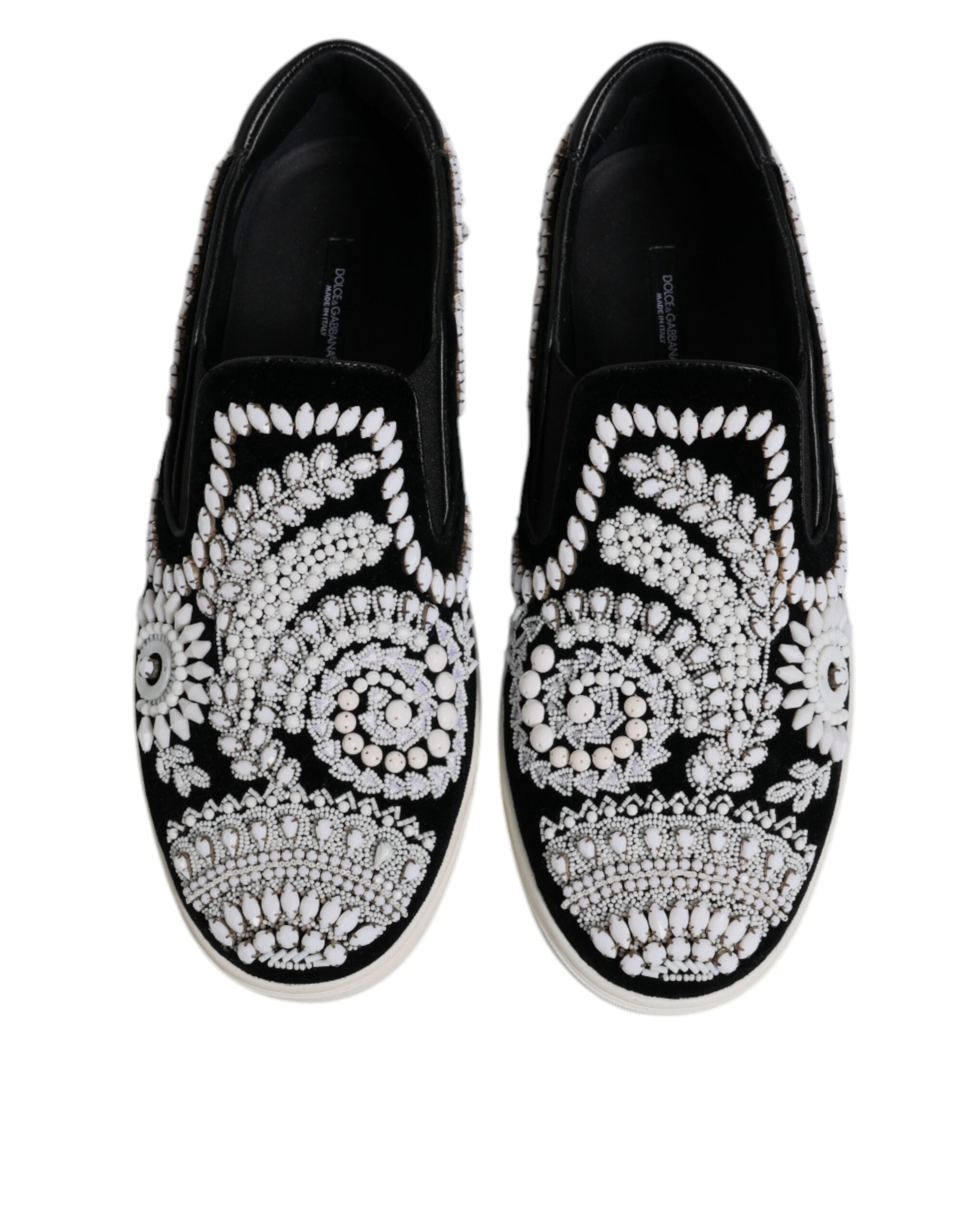 Dolce &amp; Gabbana Black Embellished London Men Slip On Shoes