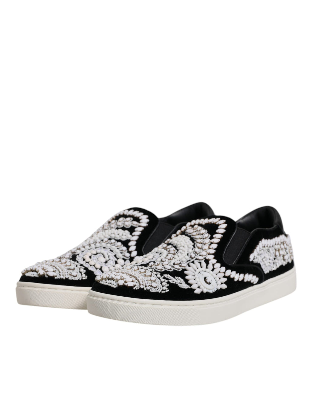 Dolce &amp; Gabbana Black Embellished London Men Slip On Shoes