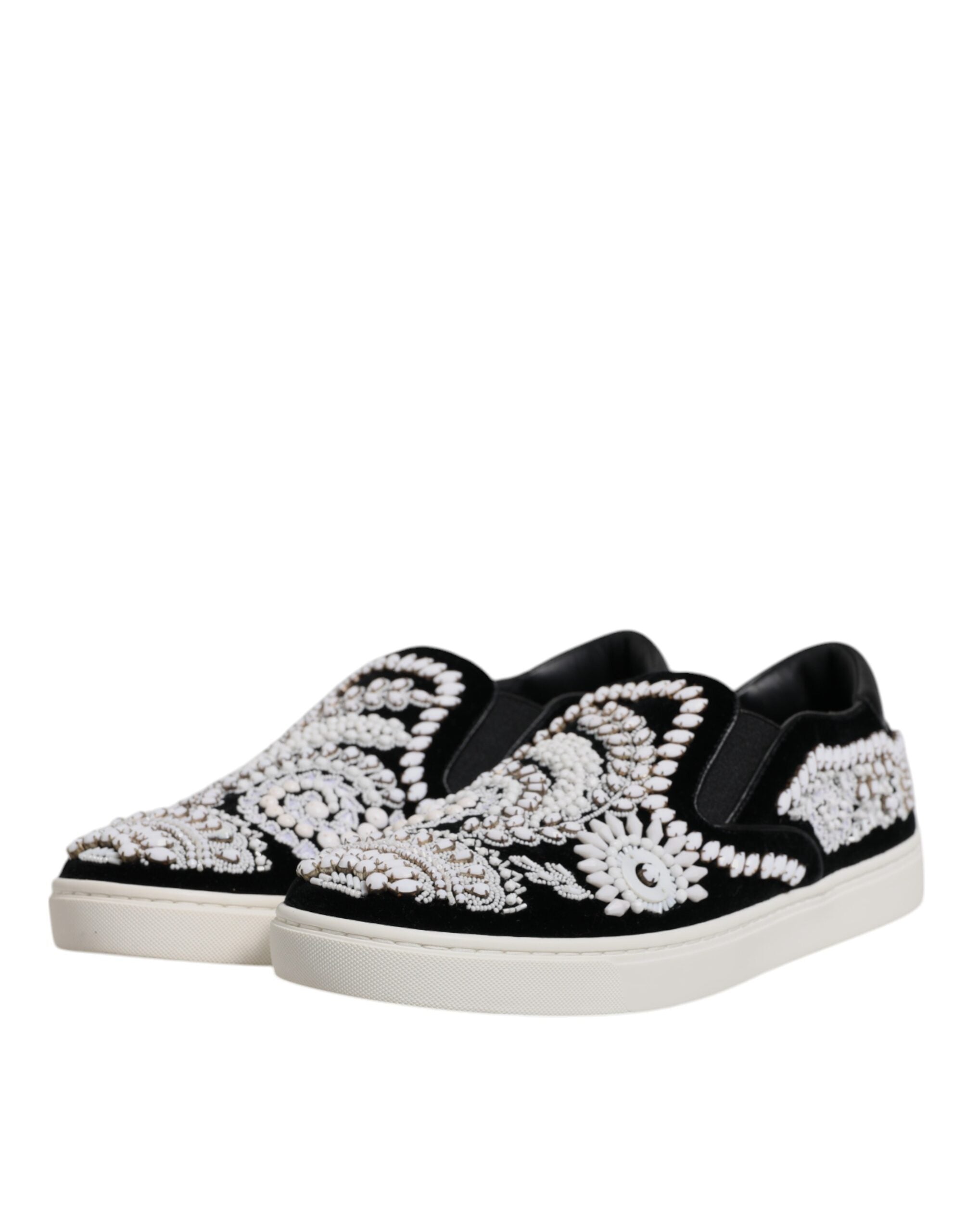 Dolce &amp; Gabbana Black Embellished London Men Slip On Shoes