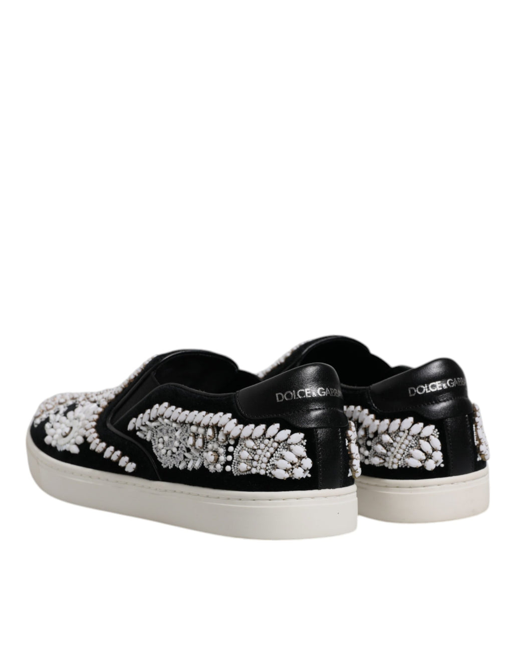 Dolce &amp; Gabbana Black Embellished London Men Slip On Shoes