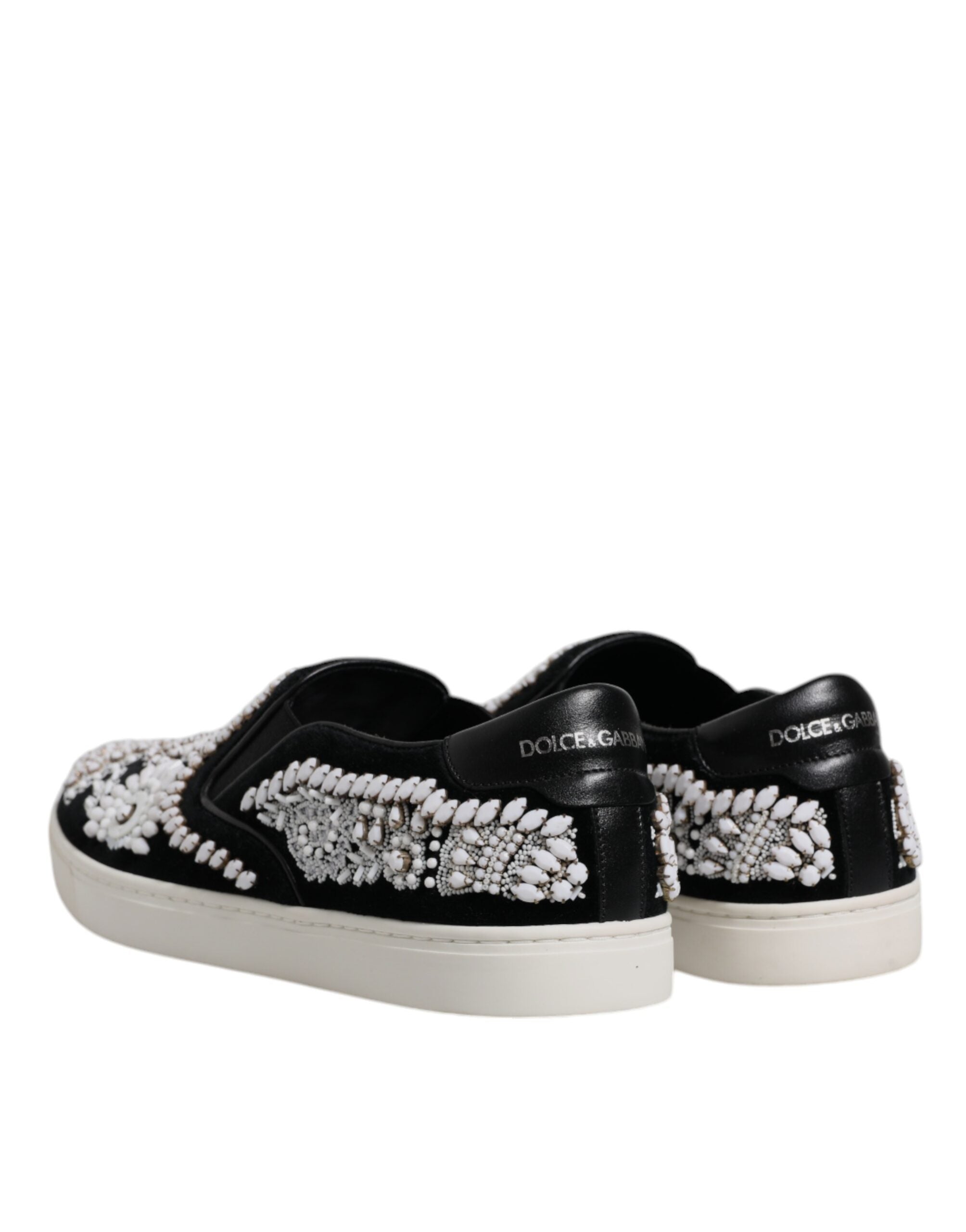 Dolce &amp; Gabbana Black Embellished London Men Slip On Shoes