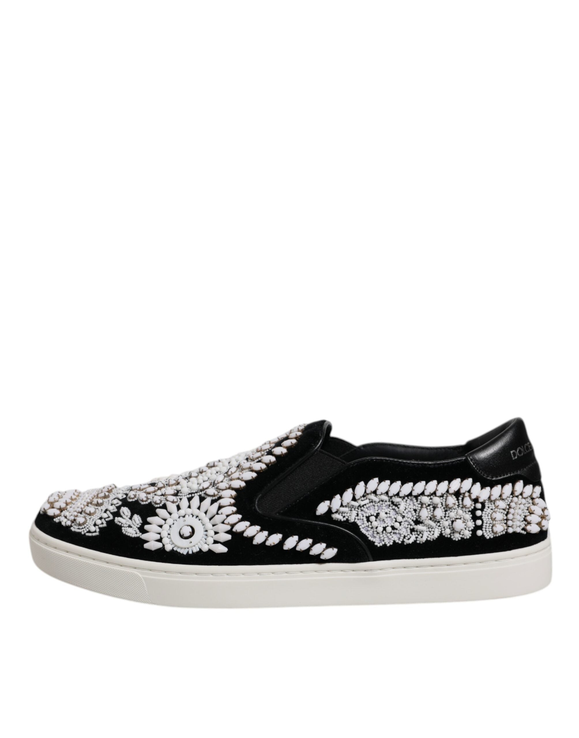 Dolce &amp; Gabbana Black Embellished London Men Slip On Shoes