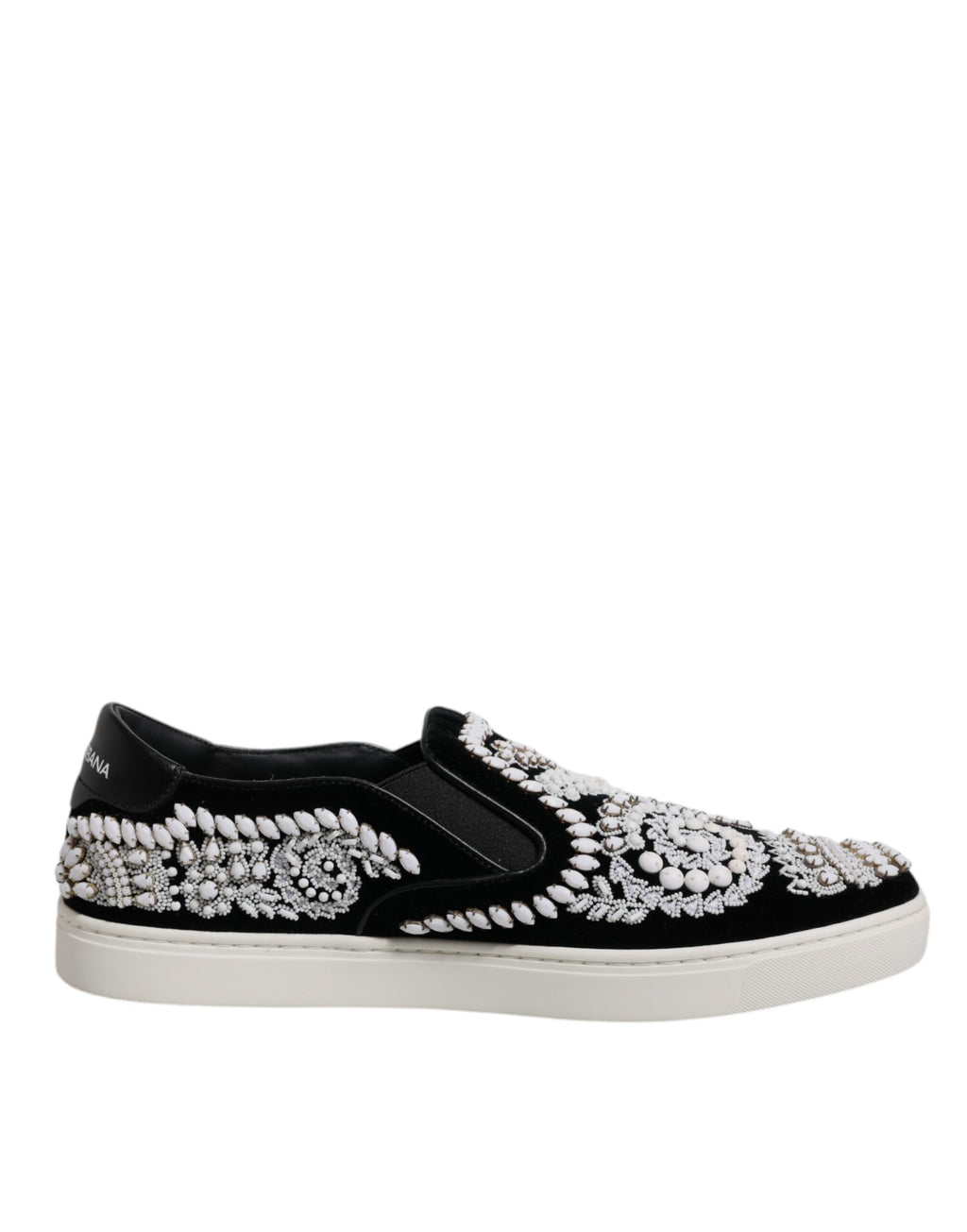 Dolce &amp; Gabbana Black Embellished London Men Slip On Shoes