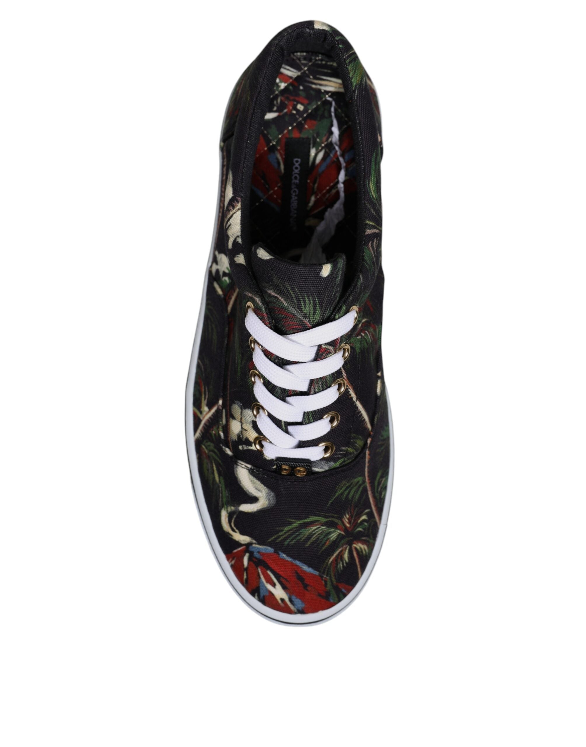 Dolce &amp; Gabbana Black Tropical Print Low Top Sneakers Shoes