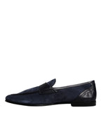 Dolce &amp; Gabbana Blue Suede Leather Shoes Loafer Moccasin Shoes