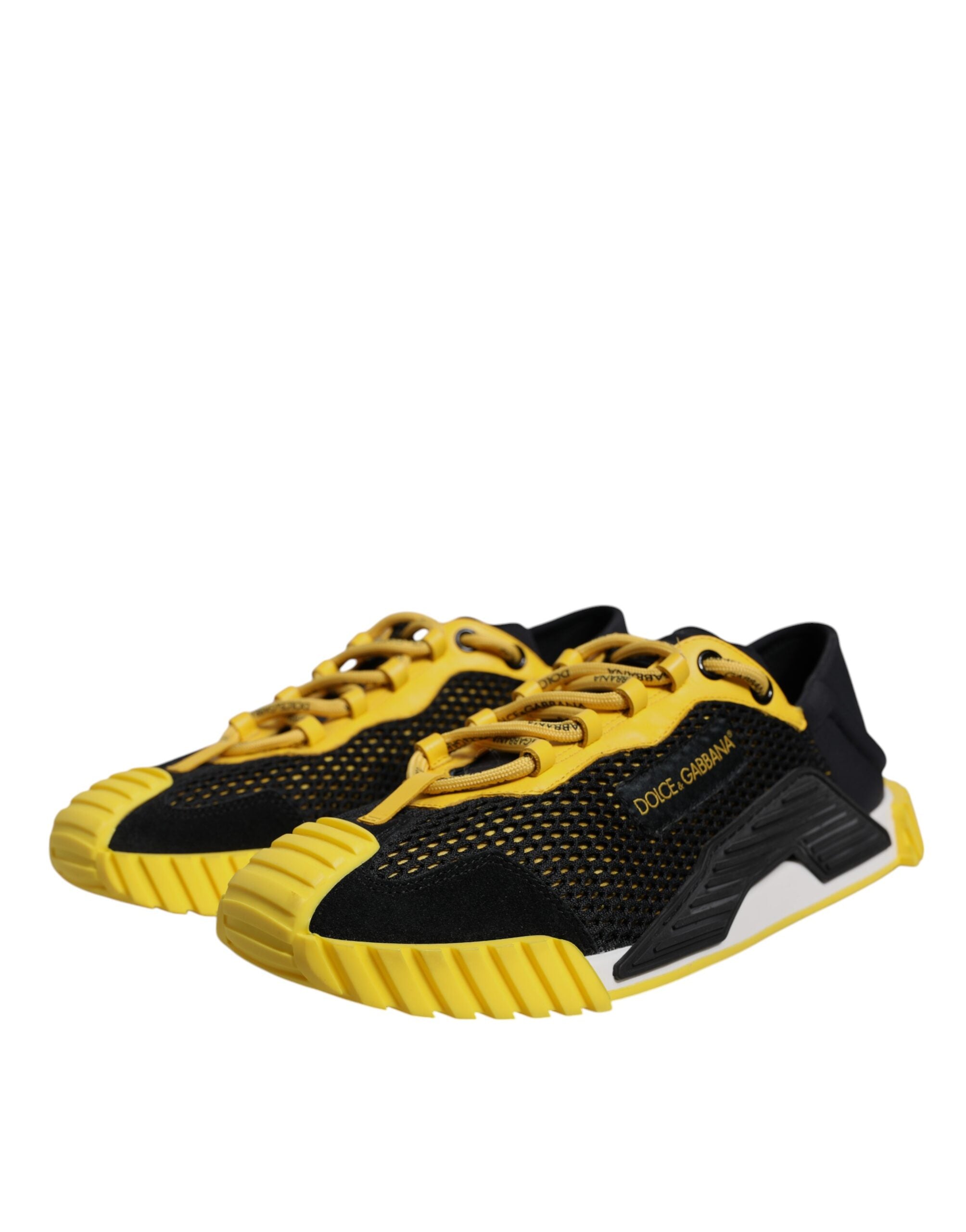 Dolce &amp; Gabbana Black Yellow Low Top NS1 Sneakers Shoes
