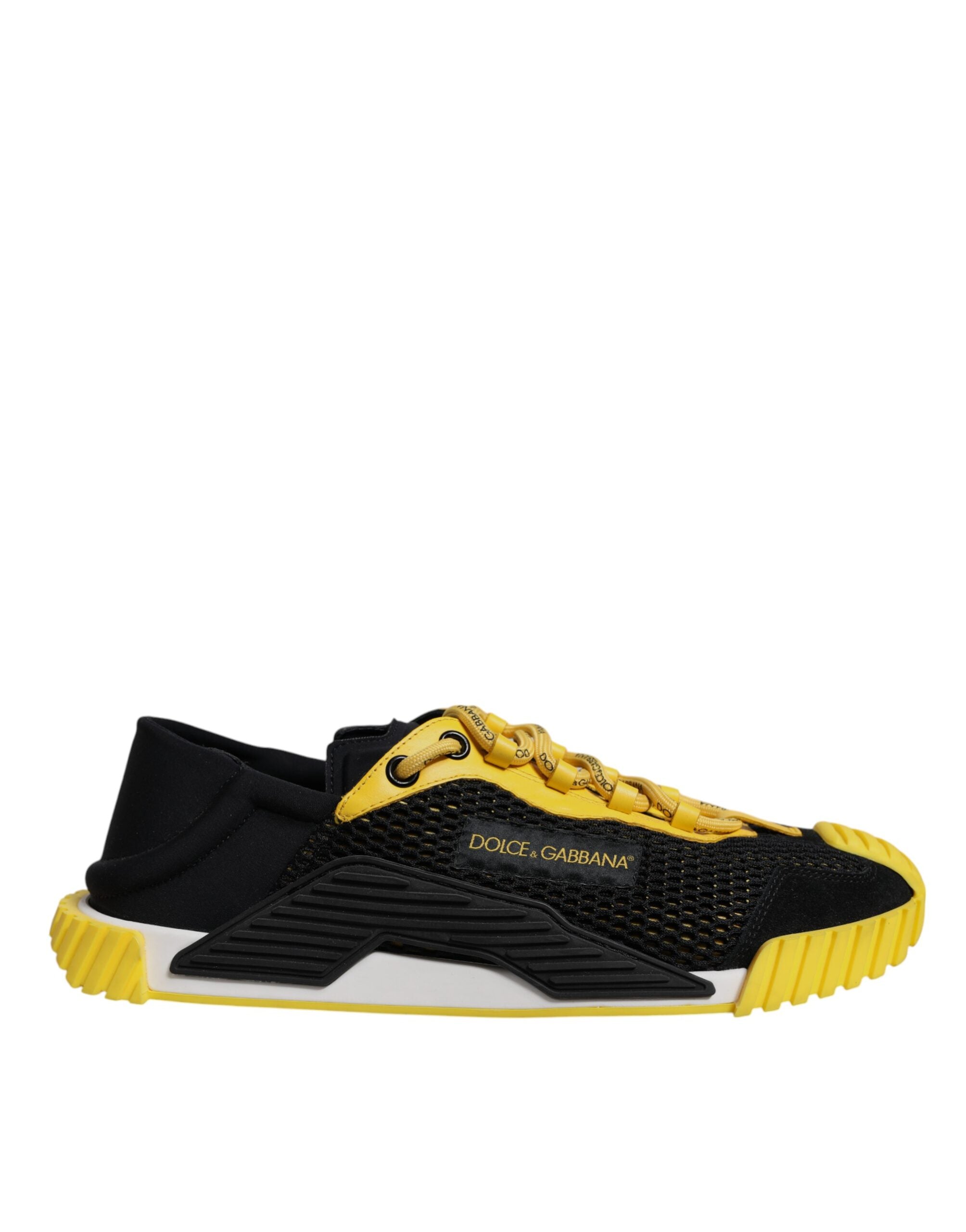 Dolce &amp; Gabbana Black Yellow Low Top NS1 Sneakers Shoes