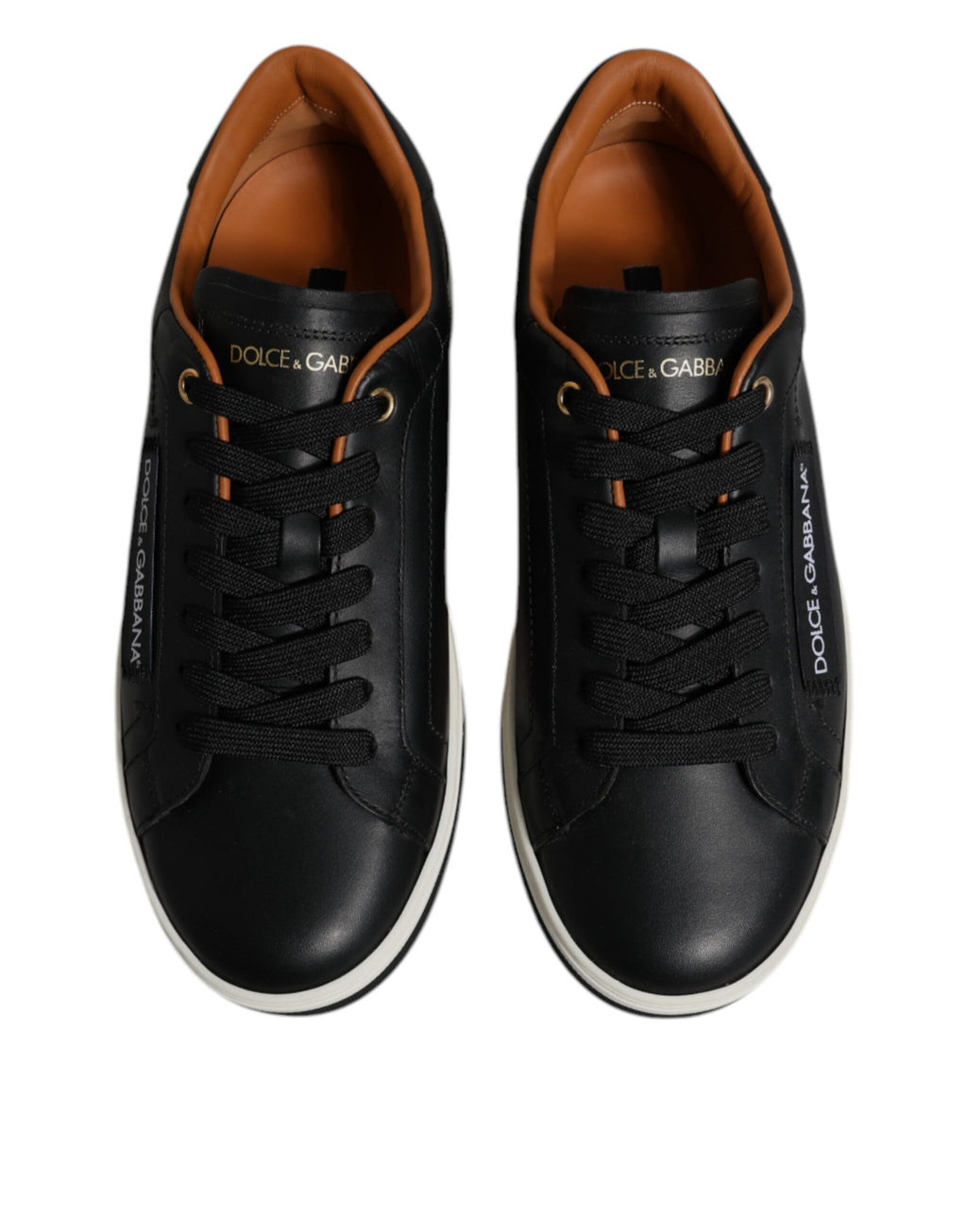 Dolce &amp; Gabbana Black Leather Low Top Men Sneakers Shoes