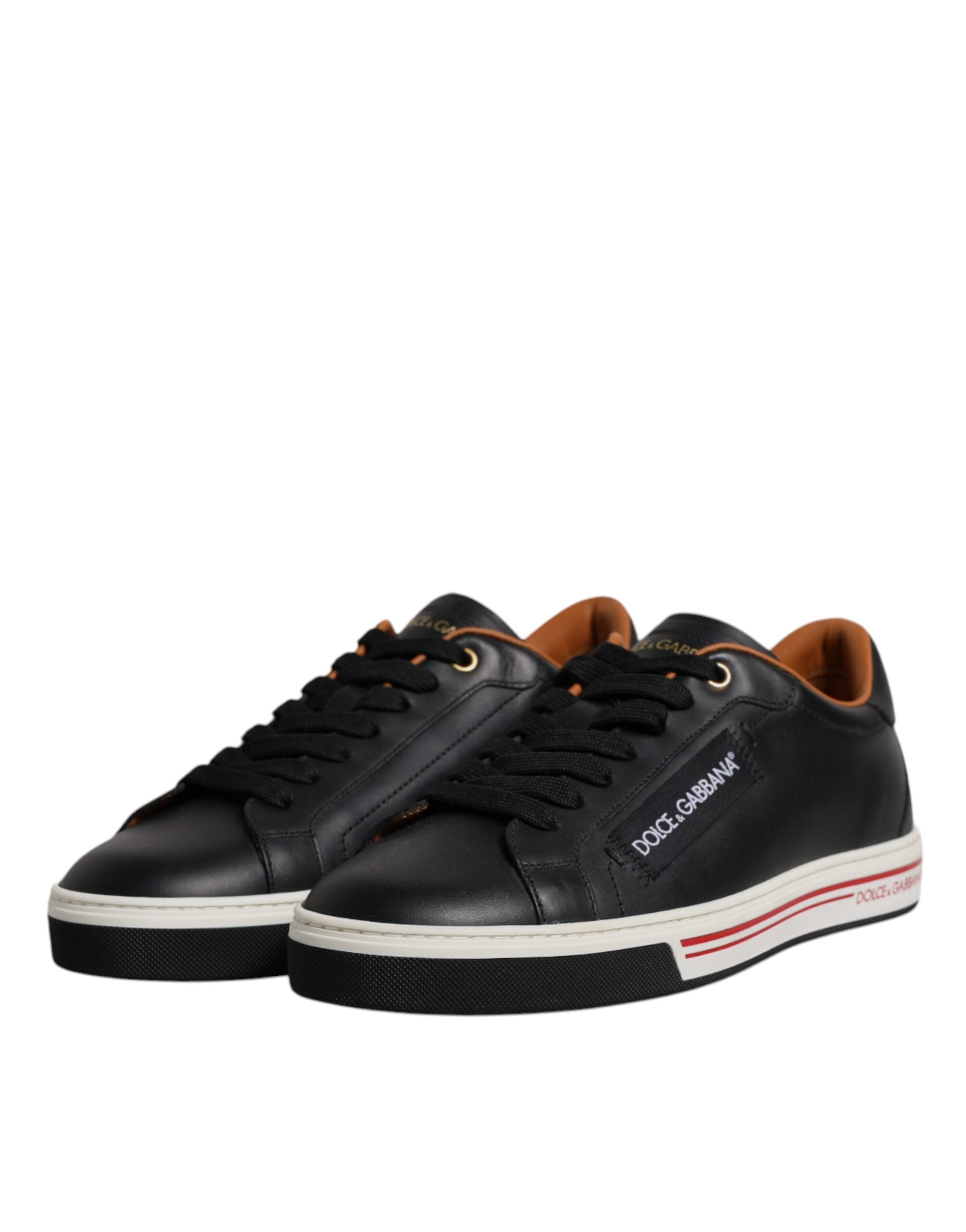 Dolce &amp; Gabbana Black Leather Low Top Men Sneakers Shoes