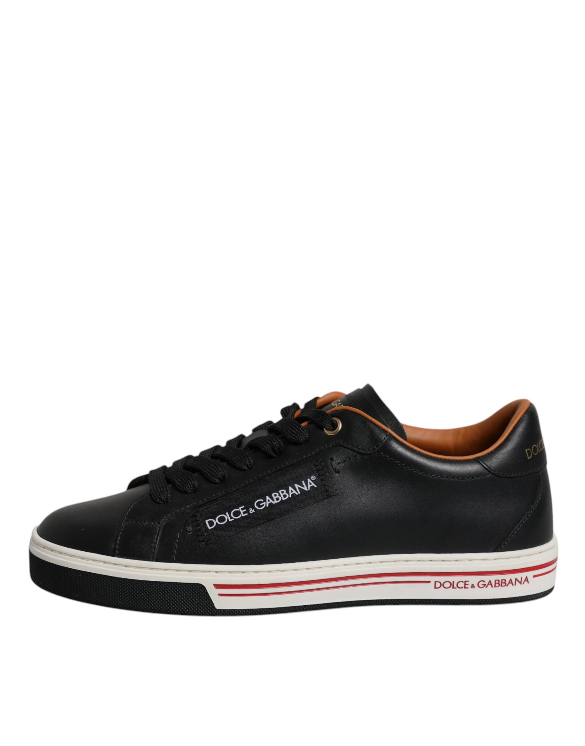 Dolce &amp; Gabbana Black Leather Low Top Men Sneakers Shoes