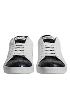 Dolce &amp; Gabbana White Black Leather Portofino Sneakers Shoes