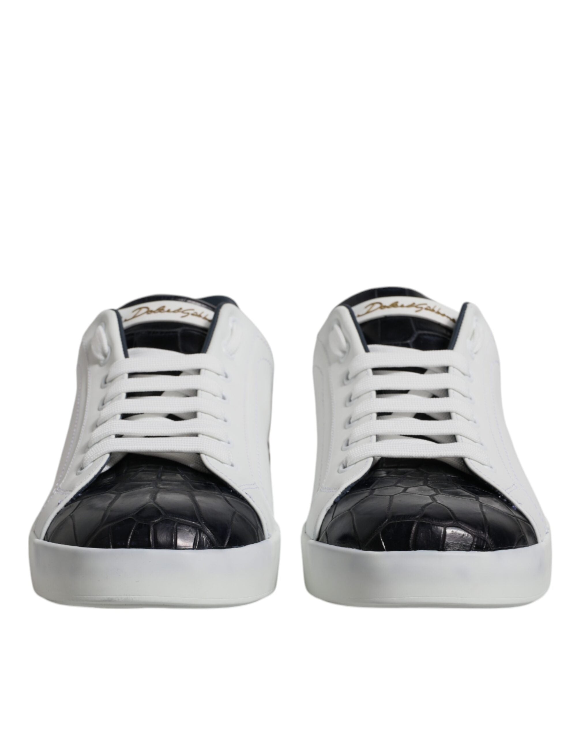 Dolce &amp; Gabbana White Black Leather Portofino Sneakers Shoes