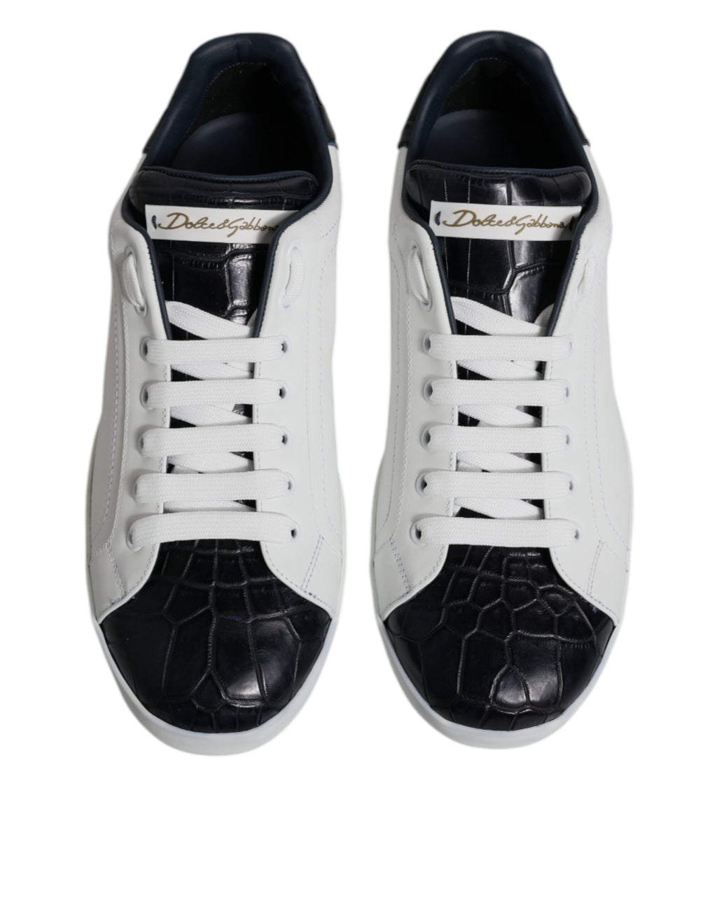 Dolce &amp; Gabbana White Black Leather Portofino Sneakers Shoes