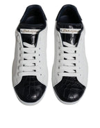 Dolce &amp; Gabbana White Black Leather Portofino Sneakers Shoes