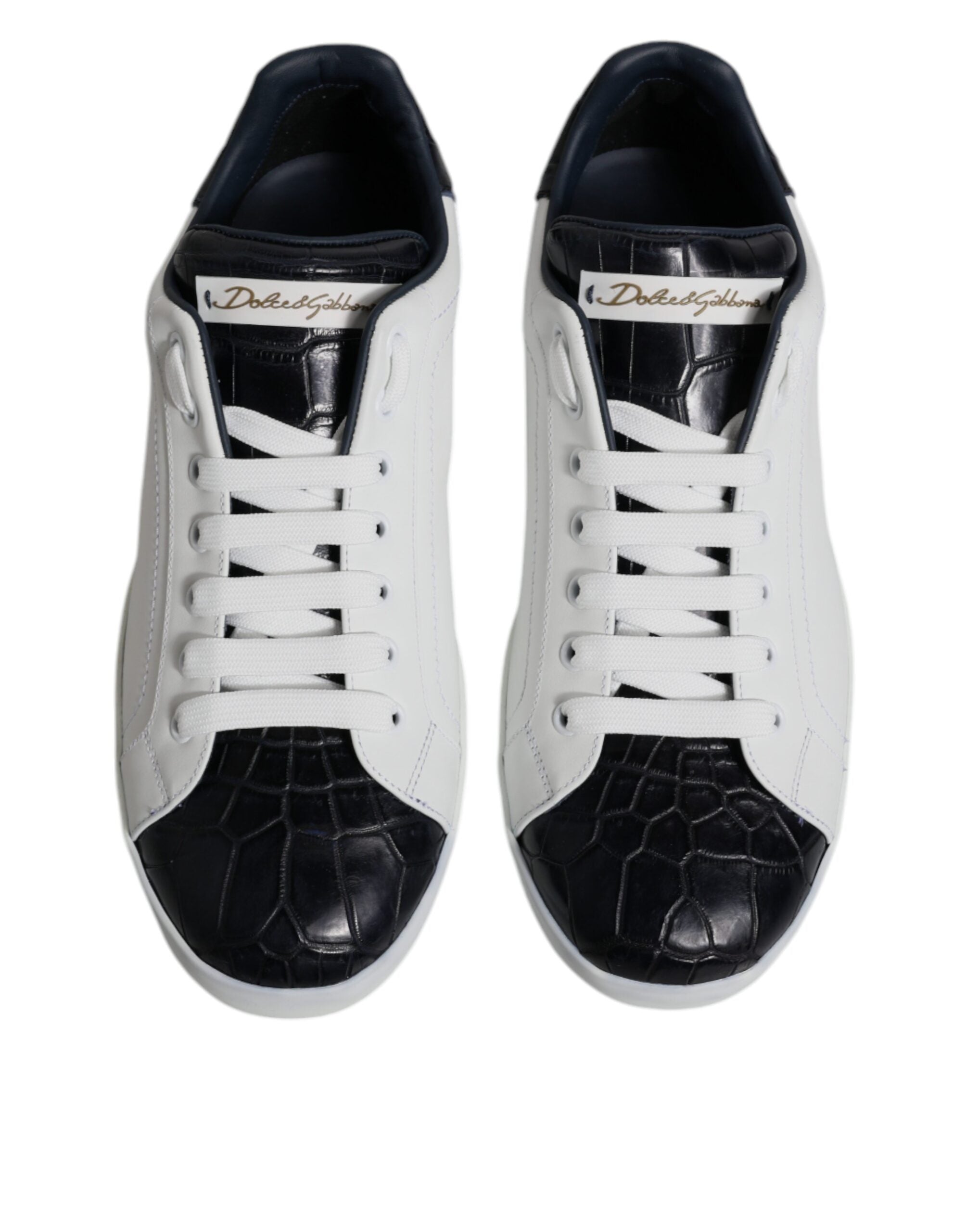 Dolce &amp; Gabbana White Black Leather Portofino Sneakers Shoes