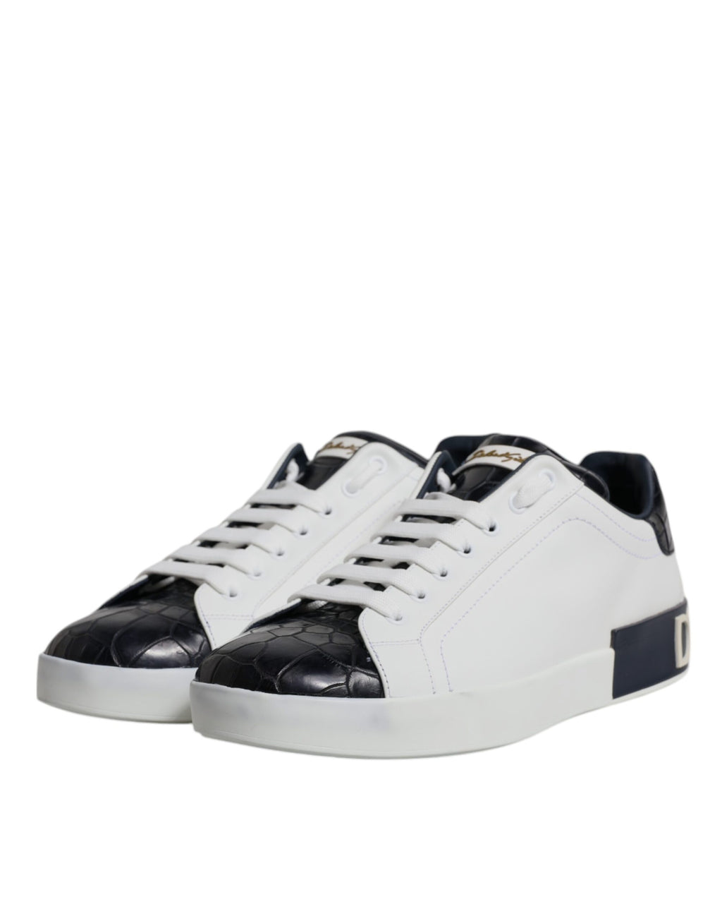 Dolce &amp; Gabbana White Black Leather Portofino Sneakers Shoes