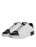 Dolce &amp; Gabbana White Black Leather Portofino Sneakers Shoes