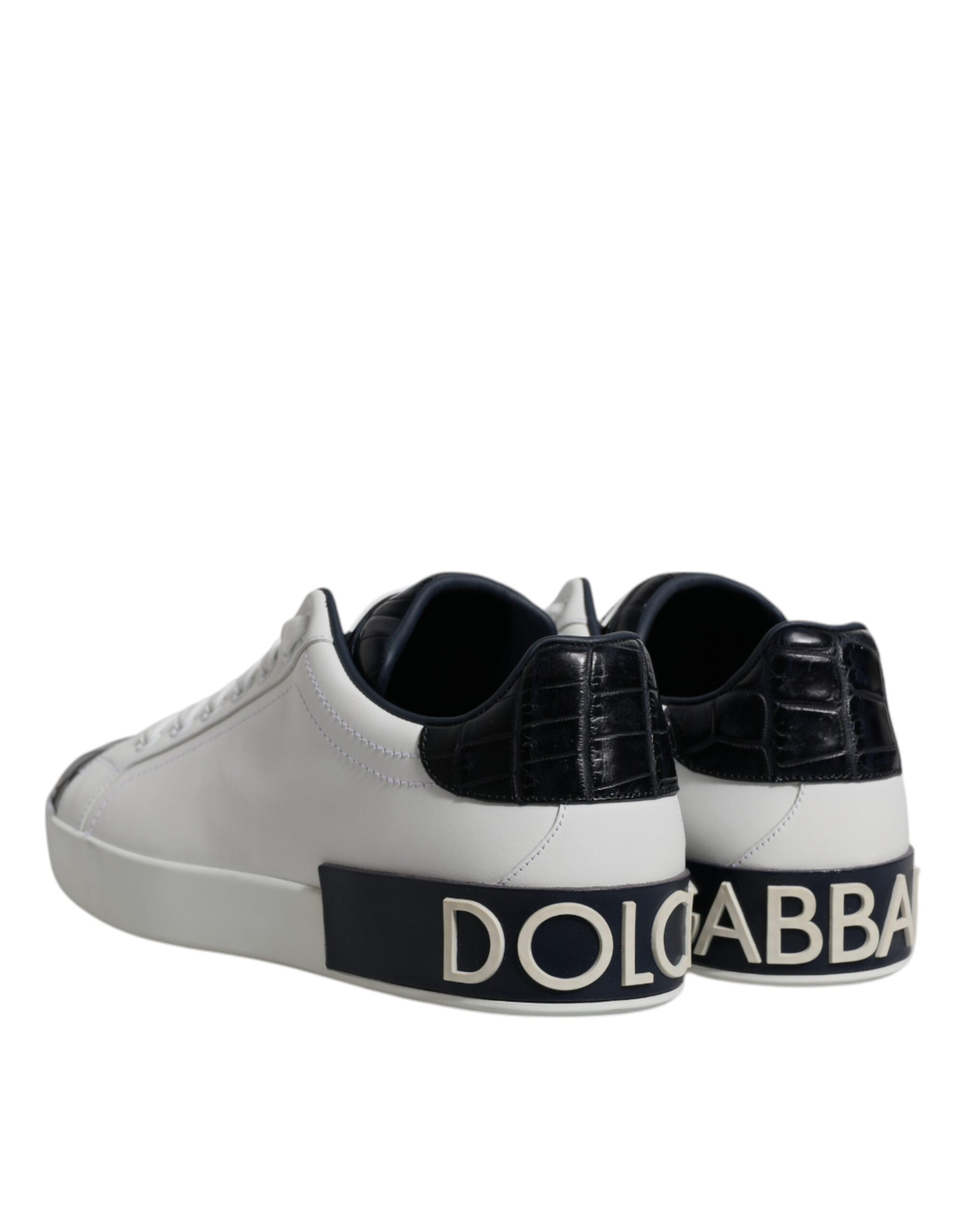 Dolce &amp; Gabbana White Black Leather Portofino Sneakers Shoes