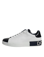 Dolce &amp; Gabbana White Black Leather Portofino Sneakers Shoes