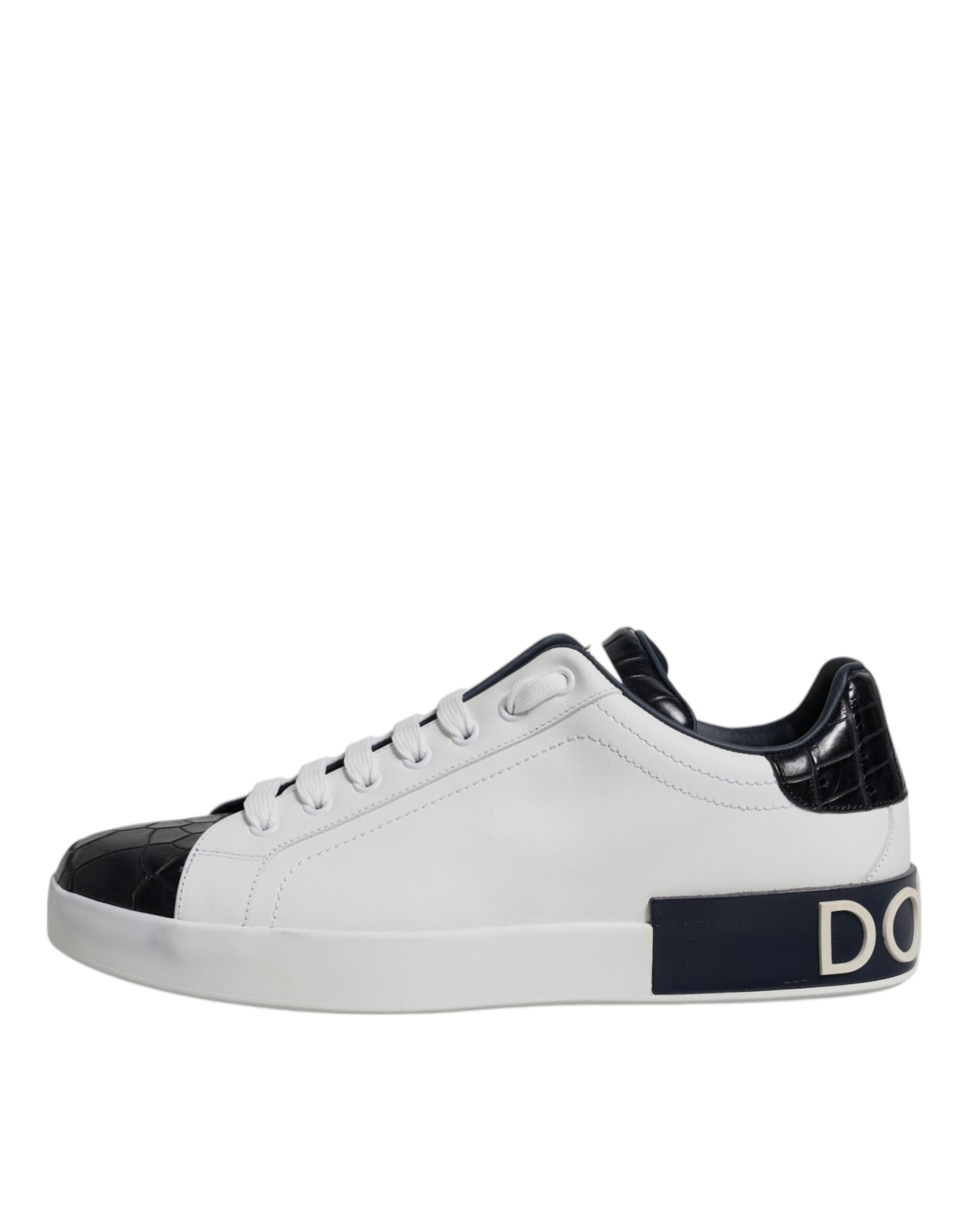 Dolce &amp; Gabbana White Black Leather Portofino Sneakers Shoes