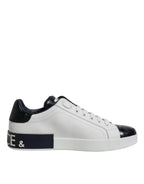Dolce &amp; Gabbana White Black Leather Portofino Sneakers Shoes