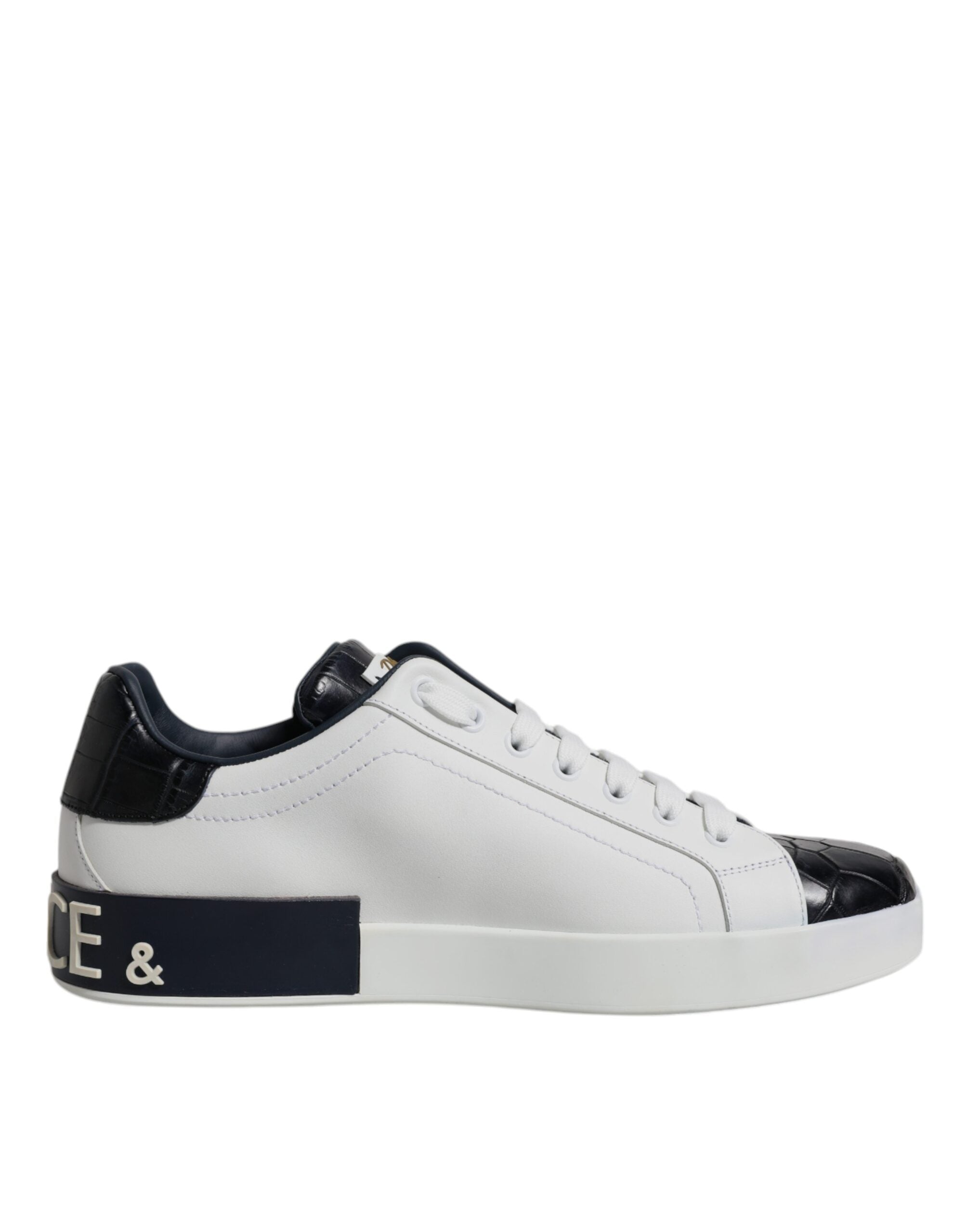 Dolce &amp; Gabbana White Black Leather Portofino Sneakers Shoes