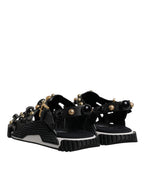 Dolce &amp; Gabbana Black Leather Studded Slides Sandals Shoes