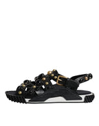Dolce &amp; Gabbana Black Leather Studded Slides Sandals Shoes