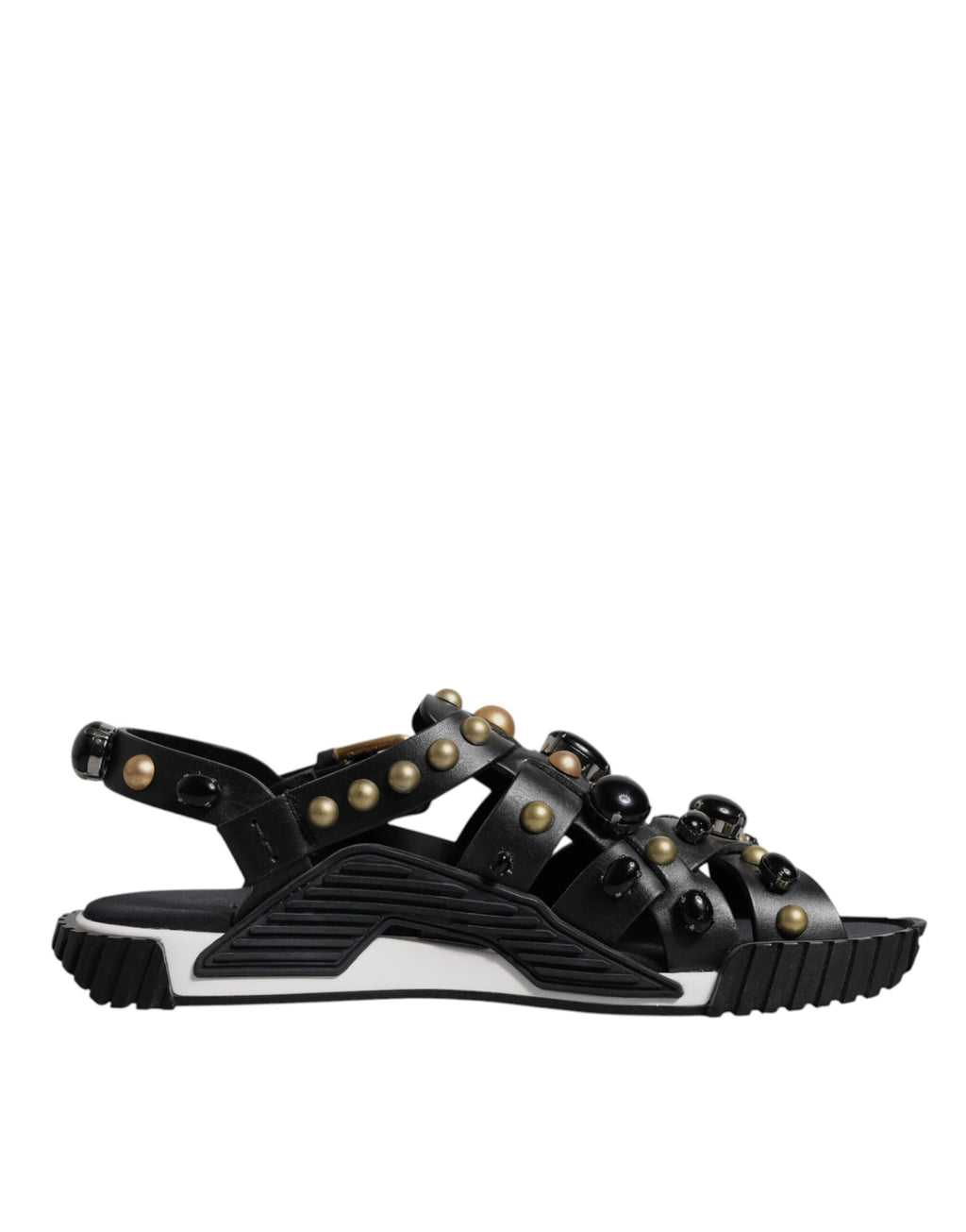 Dolce &amp; Gabbana Black Leather Studded Slides Sandals Shoes