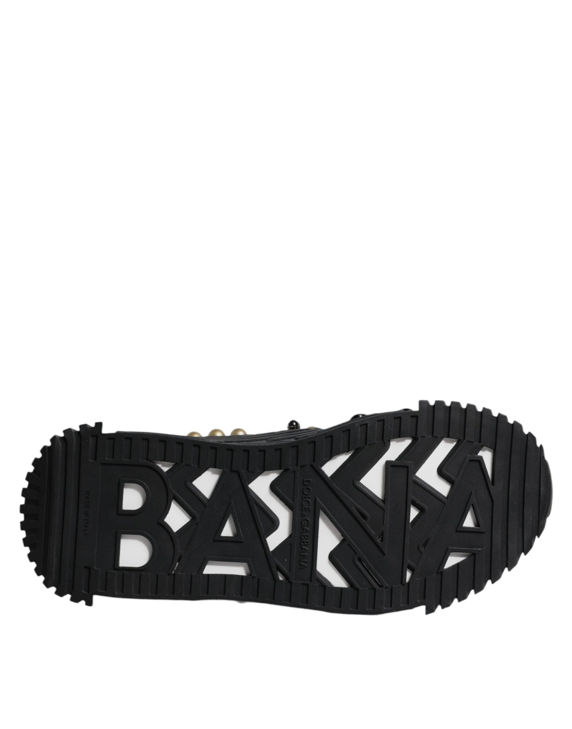 Dolce &amp; Gabbana Black Leather Studded Slides Sandals Shoes