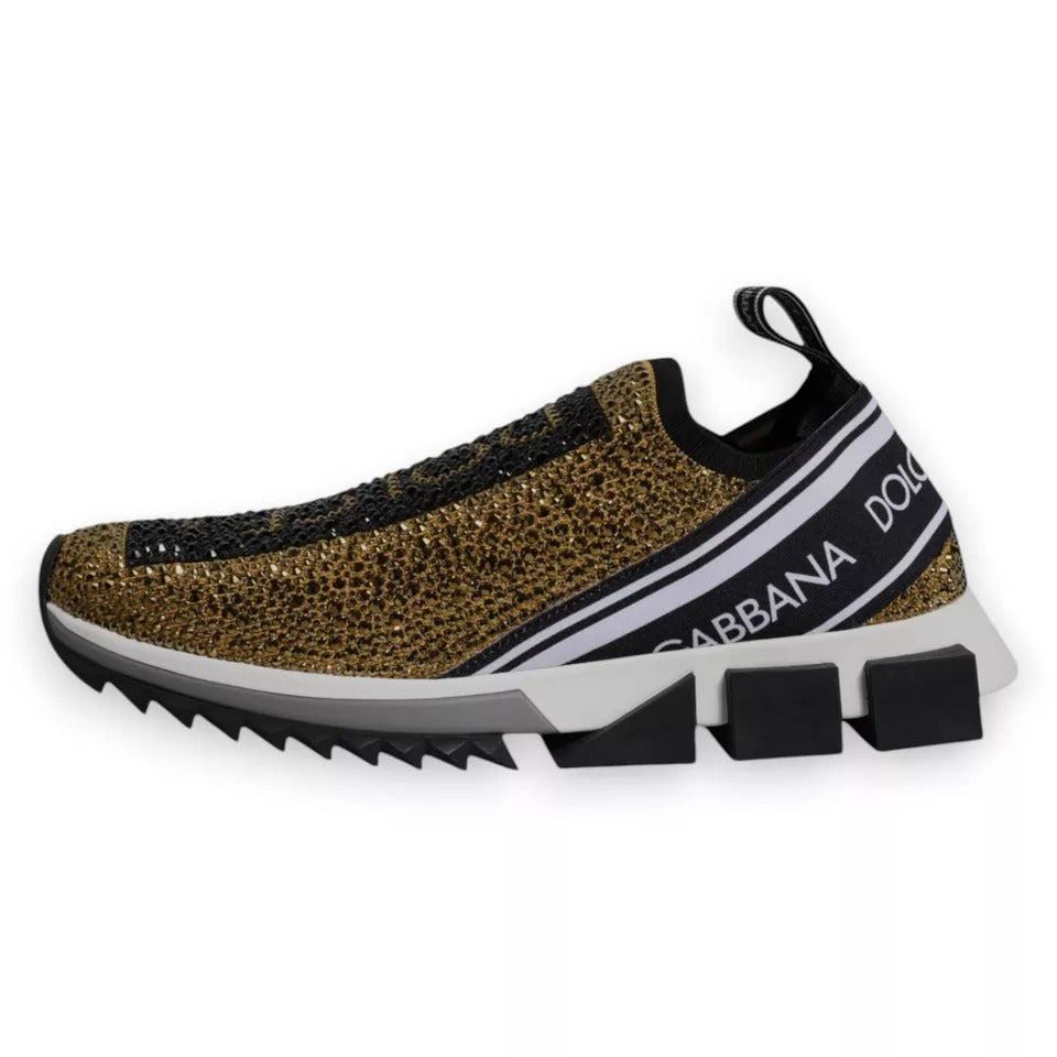 Dolce &amp; Gabbana Gold Rhinestones Sorrento Sneakers Shoes