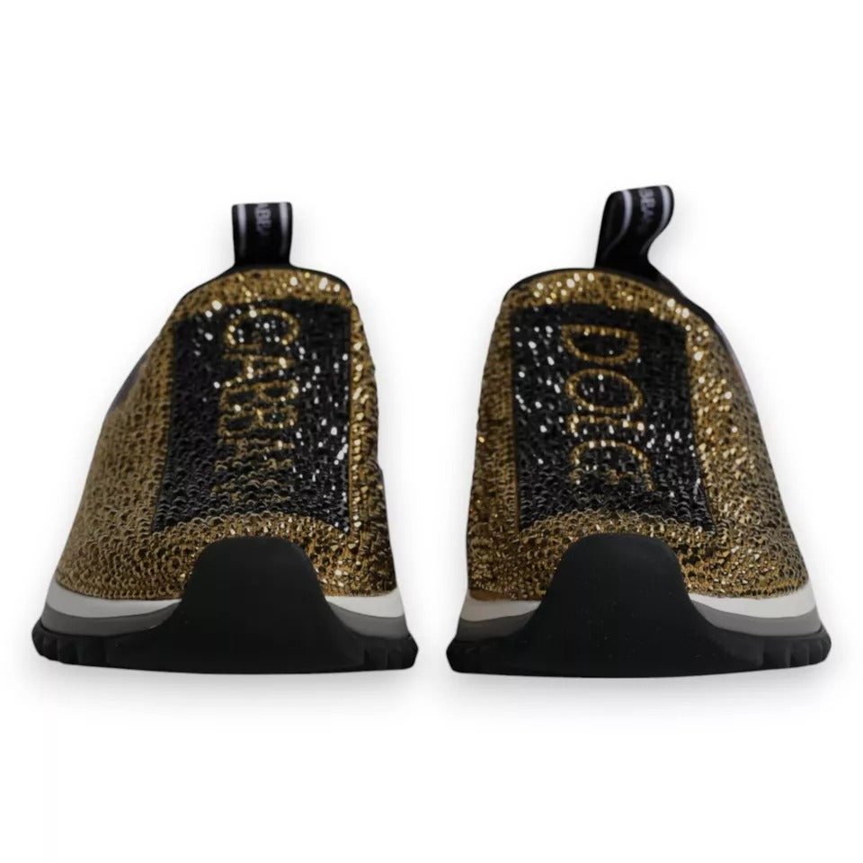 Dolce &amp; Gabbana Gold Rhinestones Sorrento Sneakers Shoes