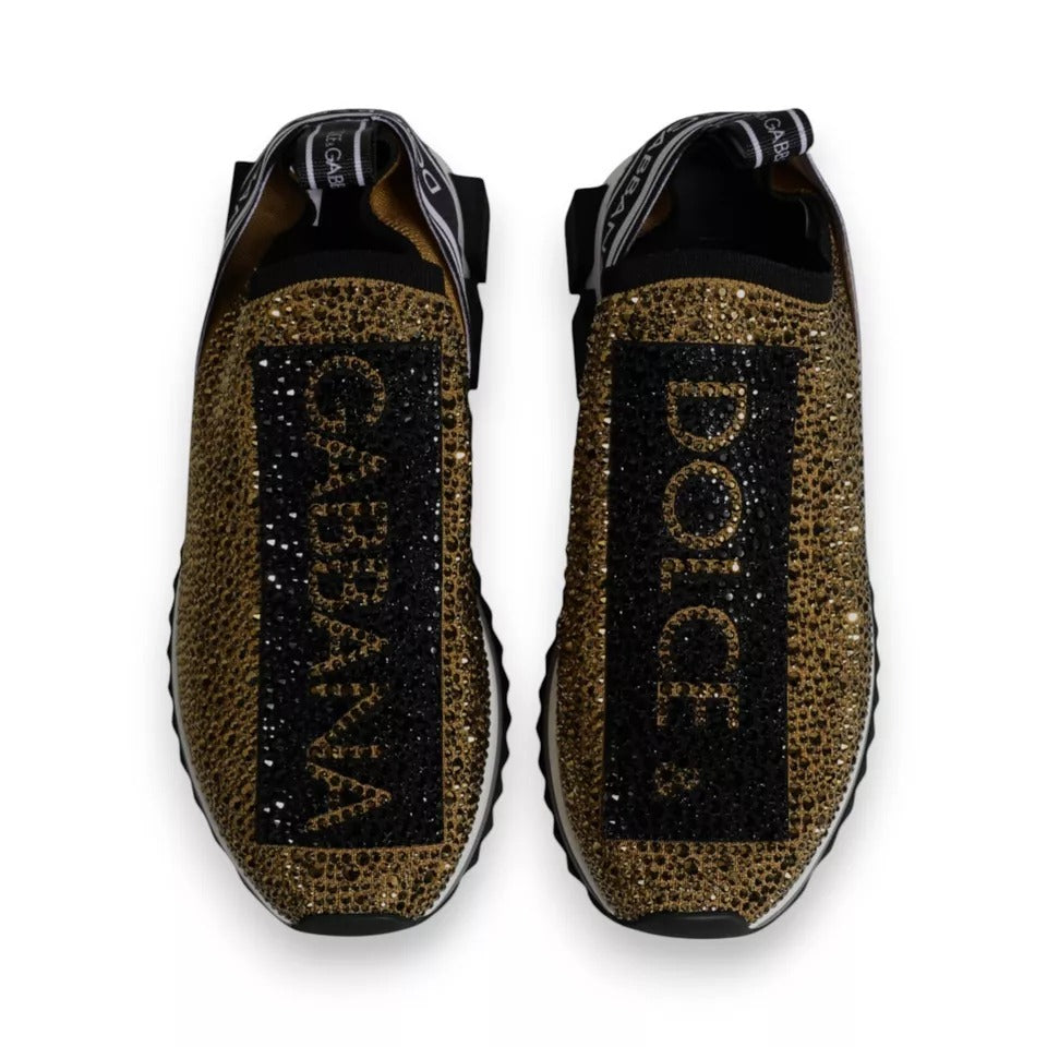 Dolce &amp; Gabbana Gold Rhinestones Sorrento Sneakers Shoes