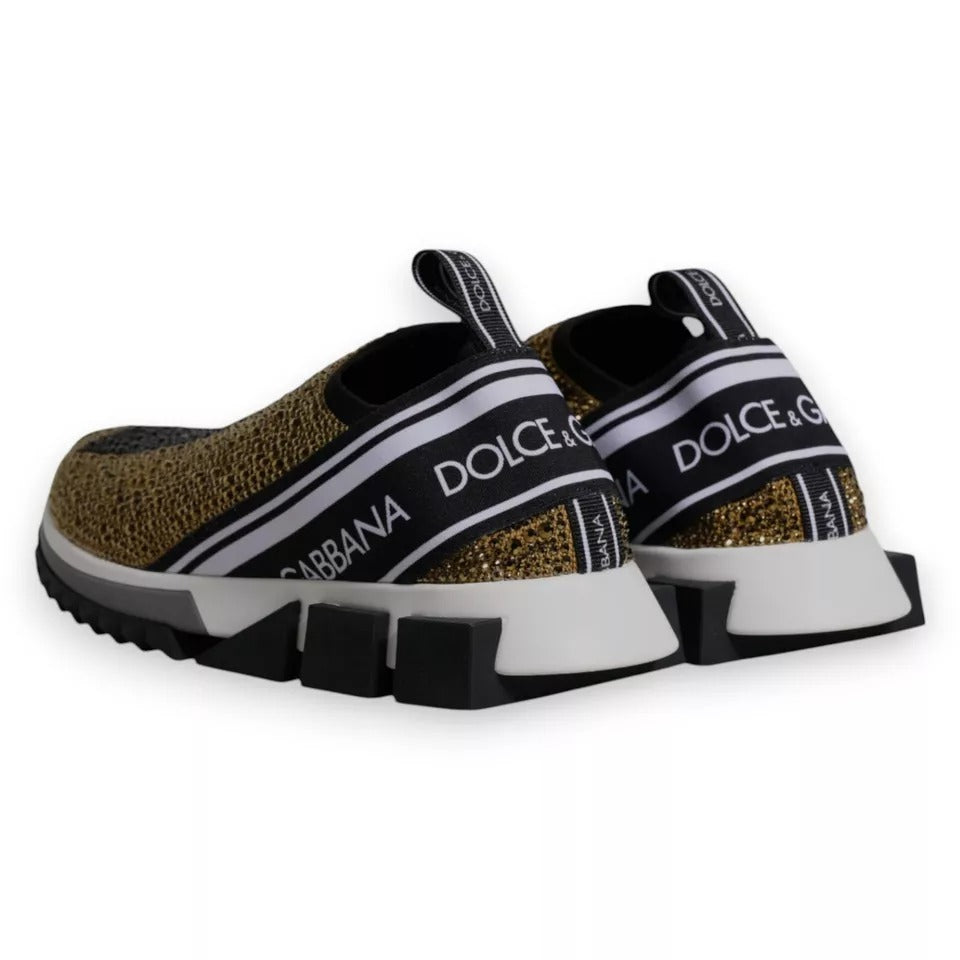 Dolce &amp; Gabbana Gold Rhinestones Sorrento Sneakers Shoes