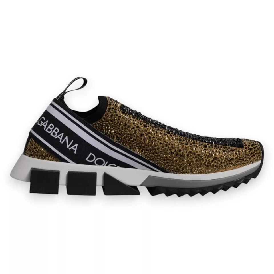 Dolce &amp; Gabbana Gold Rhinestones Sorrento Sneakers Shoes