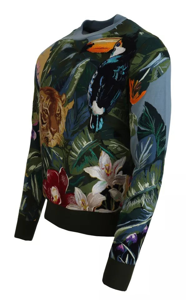 Dolce &amp; Gabbana Jungle Wool Silk Pullover Logo Sweater