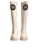 Dolce &amp; Gabbana White DG Logo Hi Trekking Plateau Biker Boots Shoes