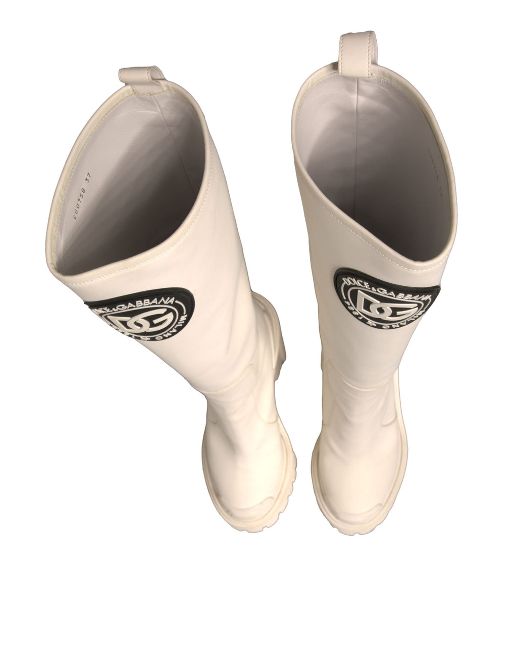 Dolce &amp; Gabbana White DG Logo Hi Trekking Plateau Biker Boots Shoes