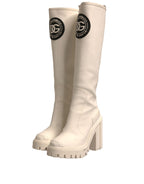 Dolce &amp; Gabbana White DG Logo Hi Trekking Plateau Biker Boots Shoes