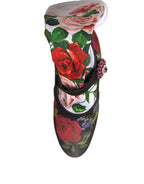 Dolce &amp; Gabbana Black Floral Socks Crystal Boots Jersey Shoes