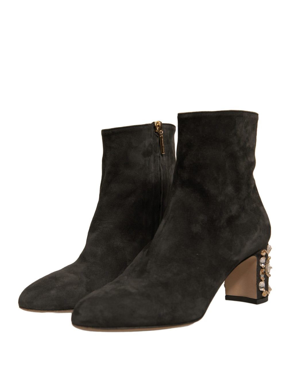 Dolce &amp; Gabbana Black Embellished Heel Ankle Boots Shoes