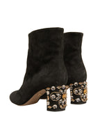 Dolce &amp; Gabbana Black Embellished Heel Ankle Boots Shoes