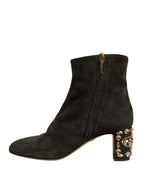 Dolce &amp; Gabbana Black Embellished Heel Ankle Boots Shoes