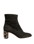 Dolce &amp; Gabbana Black Embellished Heel Ankle Boots Shoes