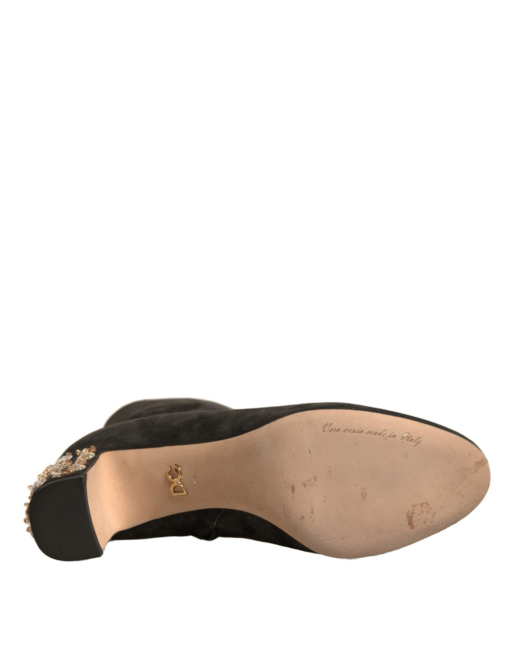 Dolce &amp; Gabbana Black Embellished Heel Ankle Boots Shoes