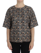 Dolce &amp; Gabbana Gray Gold Key Print Silk Blouse T-shirt